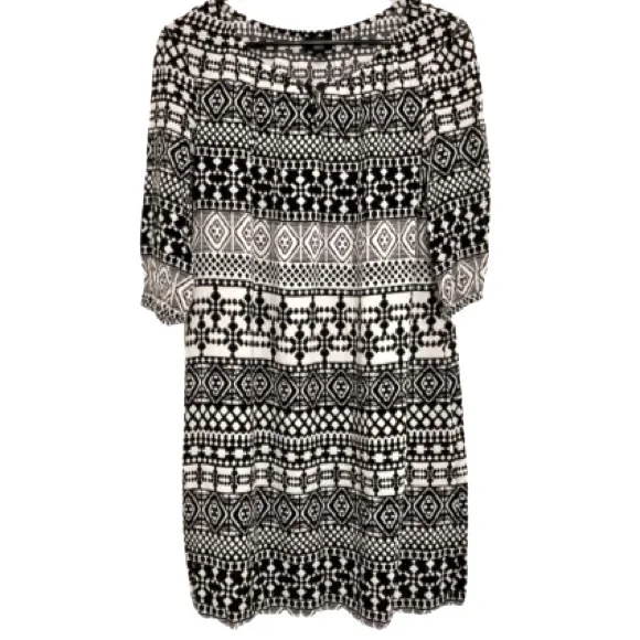 Mossimo Black & White Aztec Pattern Long Sleeve Boat Neck Dress - Size M - Picture 2 of 9